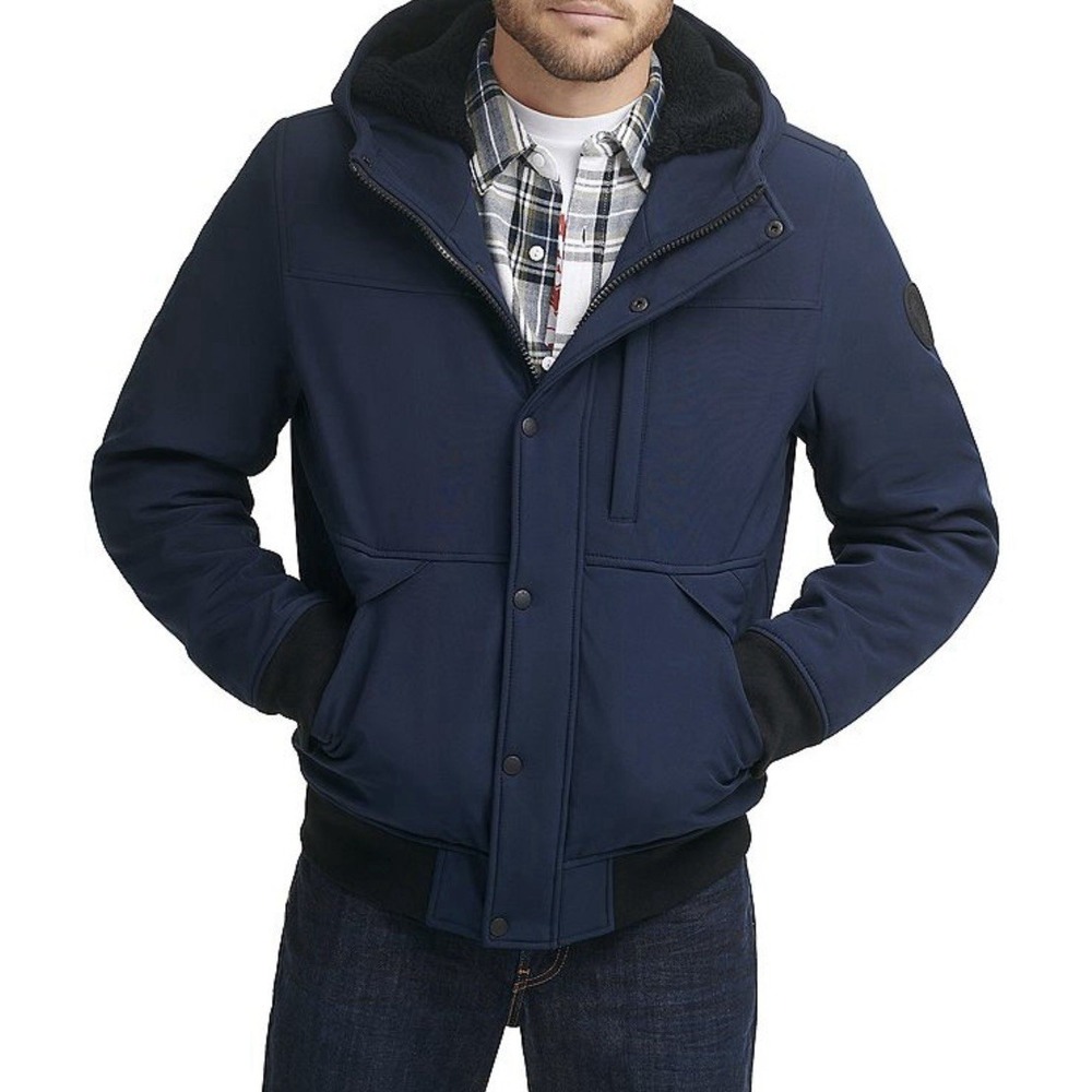 NWT Levi's® Mixed Media Men's Size Medium Hooded Bomber Jacket Navy‎
